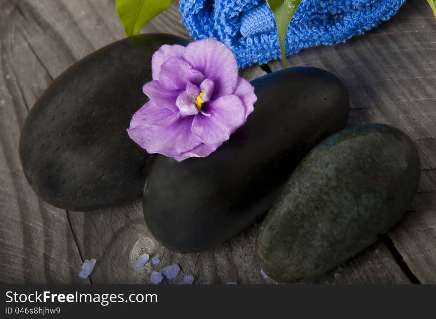 Spa stones with purple flowers