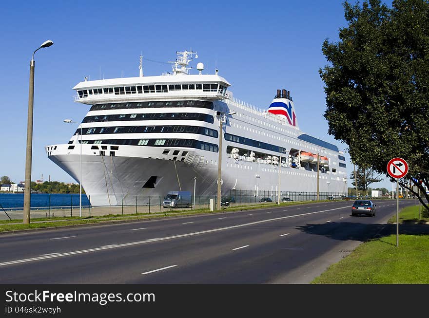 Passenger ferry in marine port of Riga, Latvia