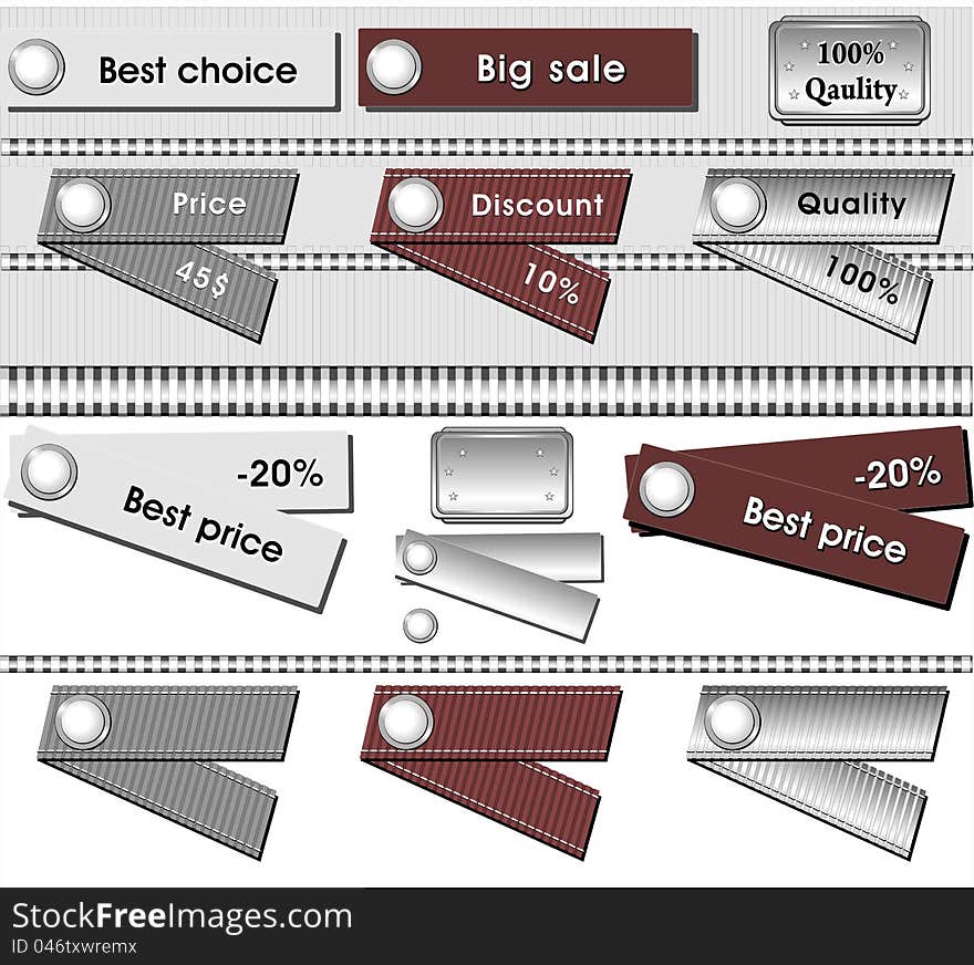 Set best labels grey metallic and brown color