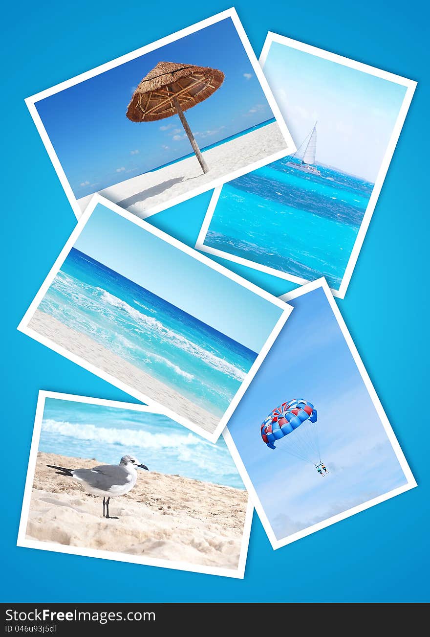 Caribbean beach pictures on blue background. Caribbean beach pictures on blue background