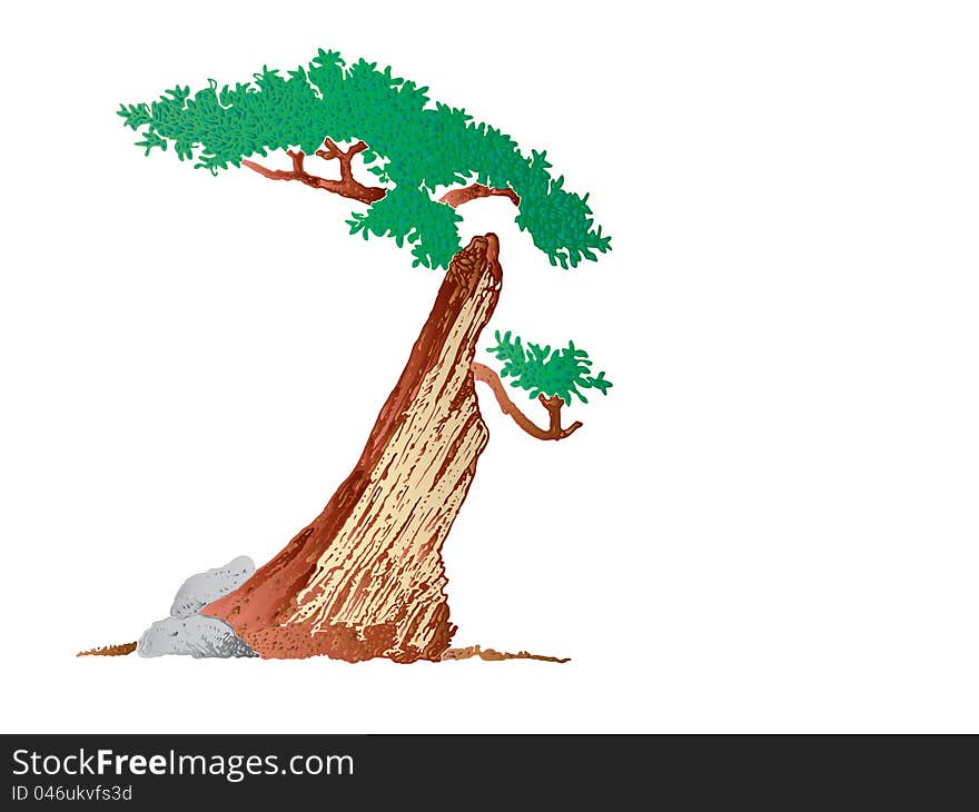 An illustration of half-dead tree. An illustration of half-dead tree