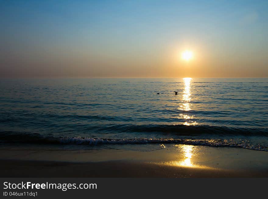 Sun above sea horizon