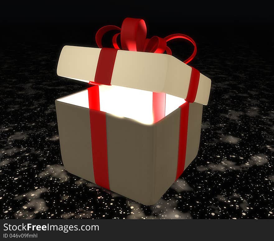 Semi-open gift box with red ribbon and bow