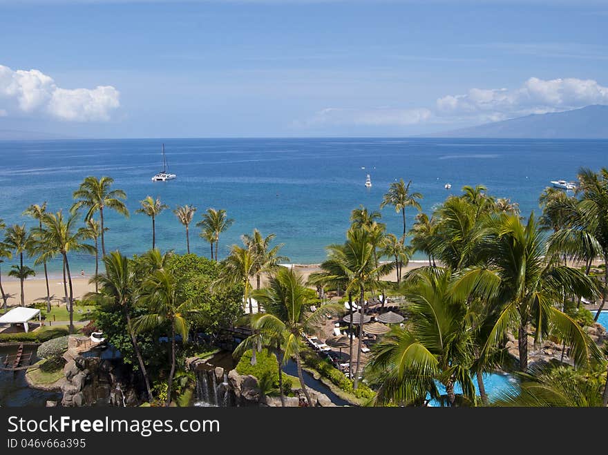 The island of Maui and other Hawaiian islands on the horizon