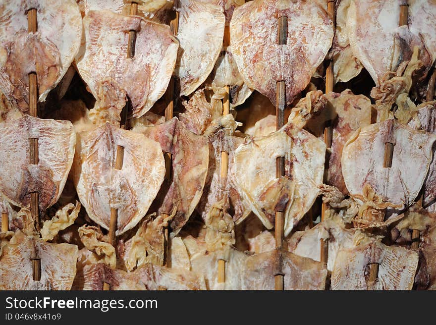 Dried squid in the market. Dried squid in the market.