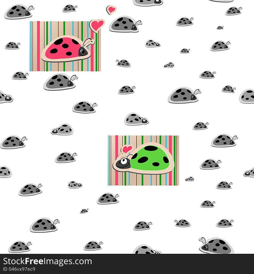 Vector Seamless Wallpaper With Ladybirds