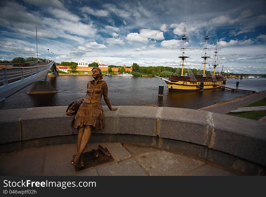 Veliky Novgorod. Russia city ship sky