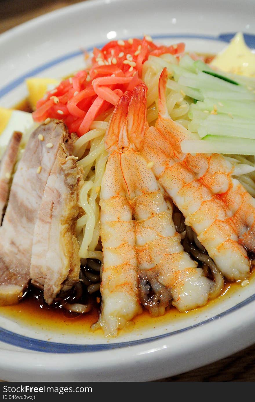 Plate of Japanese Cold Noodles Salad