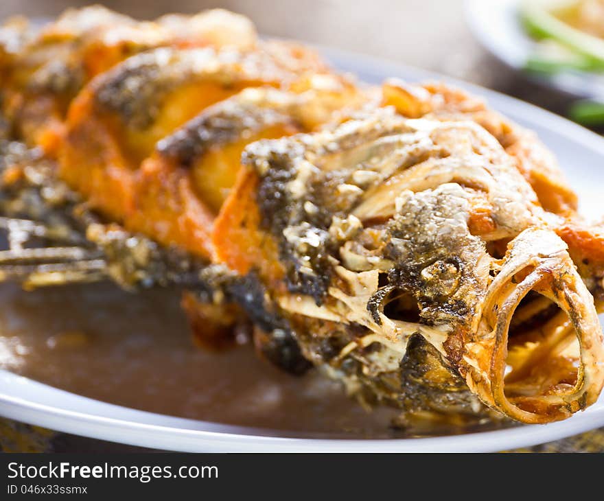 Fried fish in salt sauce, Thai dish