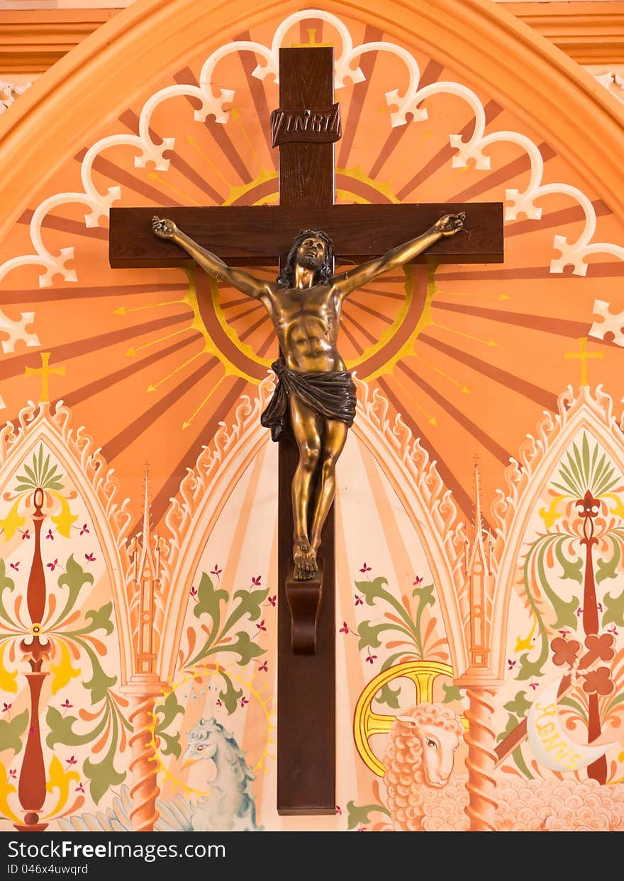 Crucifix in Christ church in Chantaburi, Thailand