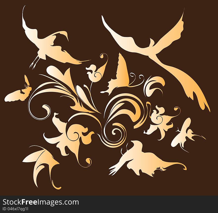 Decorative pattern with flowers, butterflies and birds, vector illustration. Decorative pattern with flowers, butterflies and birds, vector illustration