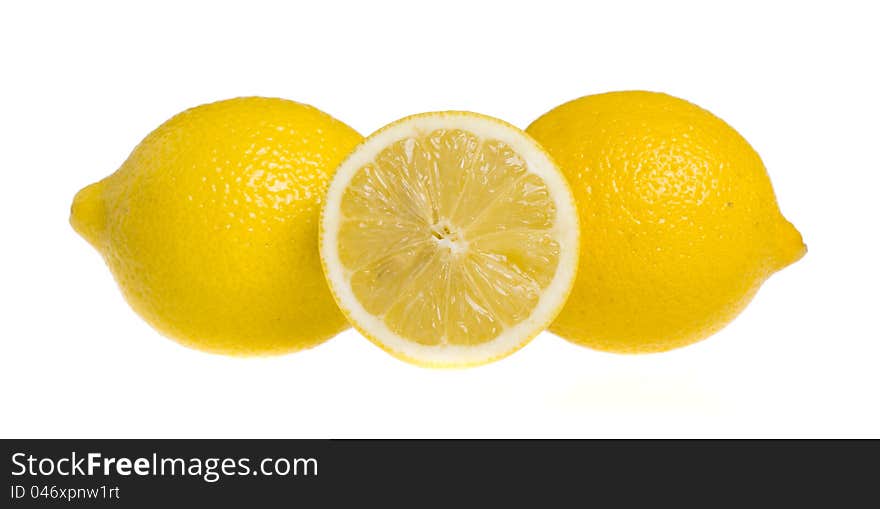 Fresh ripe lemons.  on white background