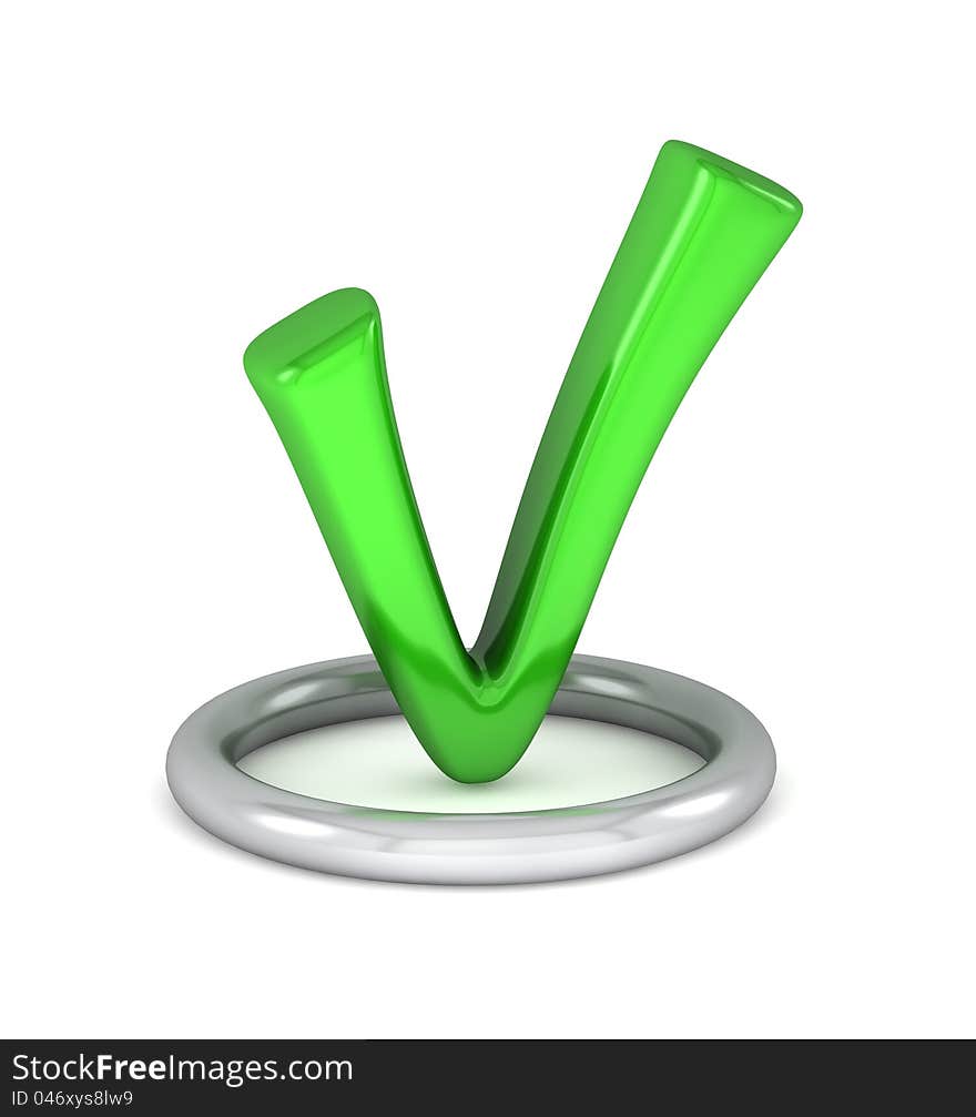 3d green tick sign on a white background