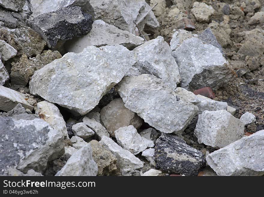 Stone,brick,concrete in rubble pile ready for erosion control fill. Stone,brick,concrete in rubble pile ready for erosion control fill.