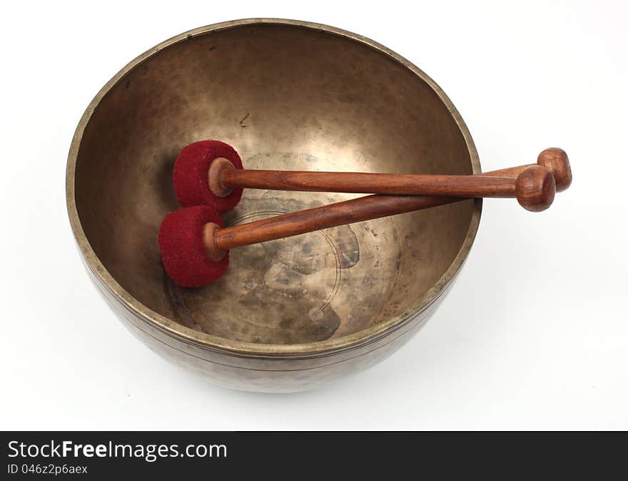 Tibetan singing bowl with felt mallets