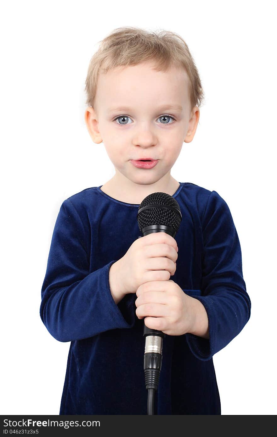 Little girl is singing with a microphone