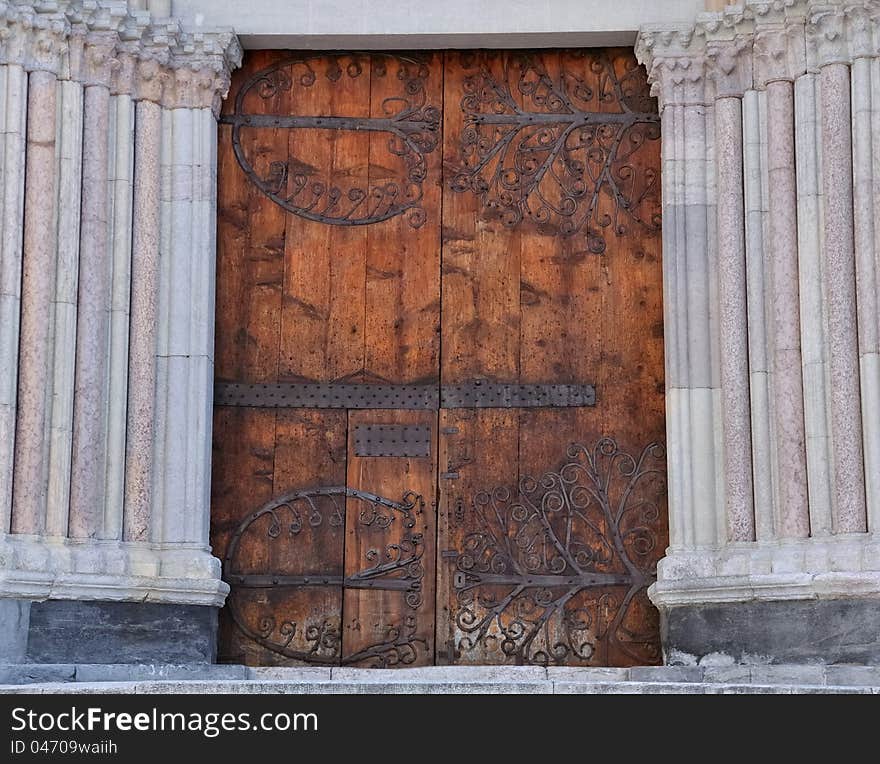 Cathedral door flanked by columns