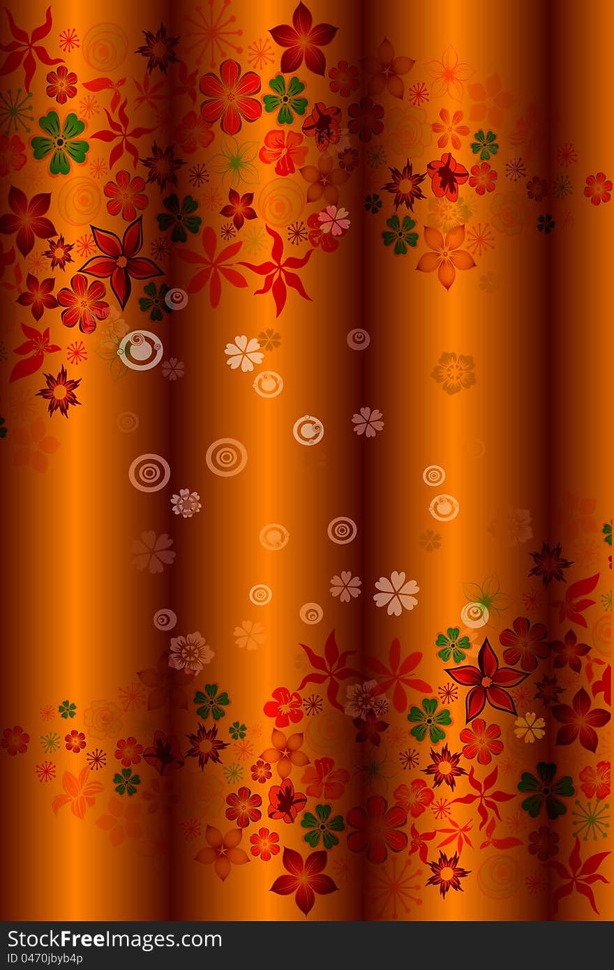 Glittering floral designs on brown background