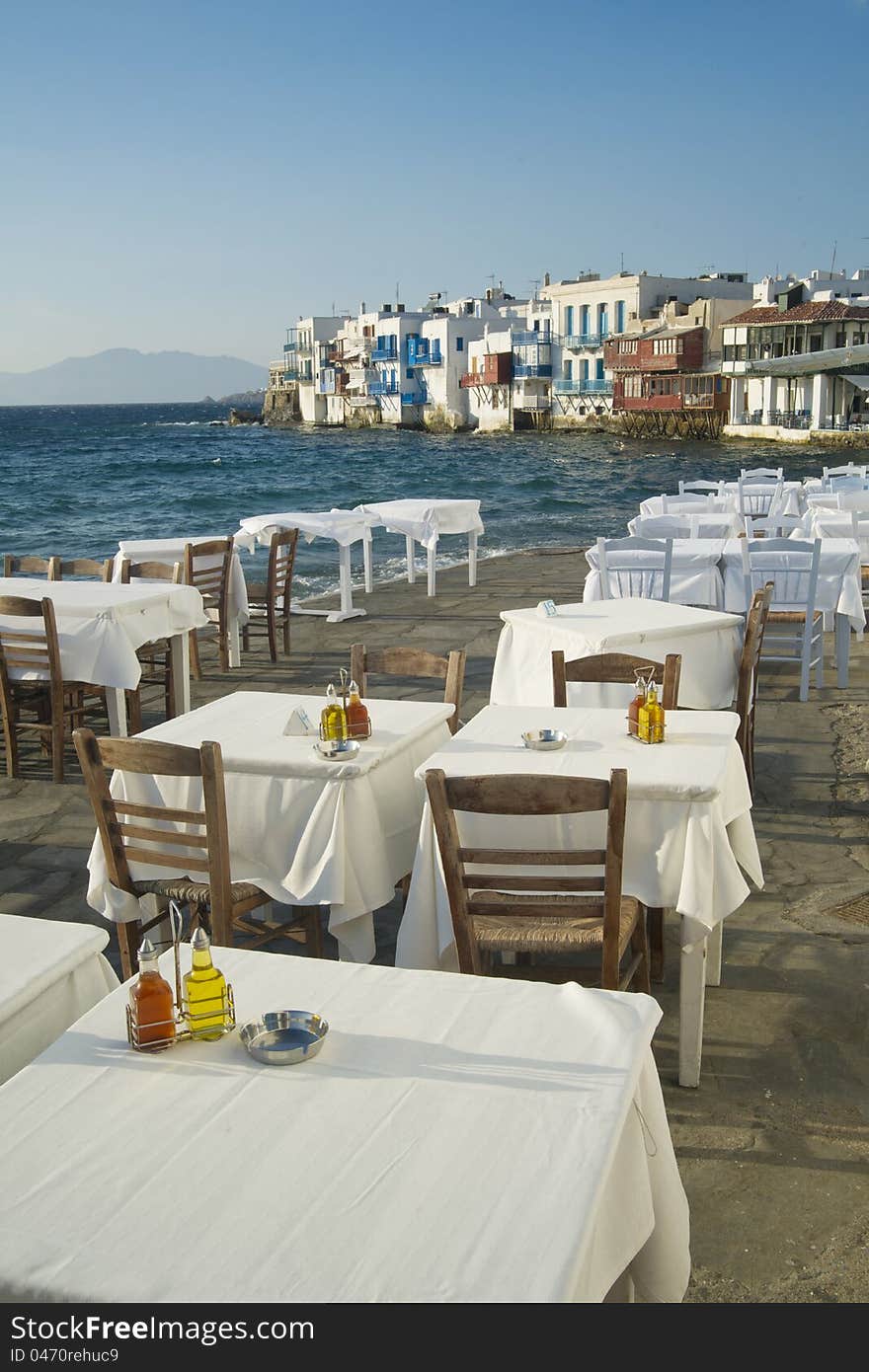 View of the city of Mykonos Greece