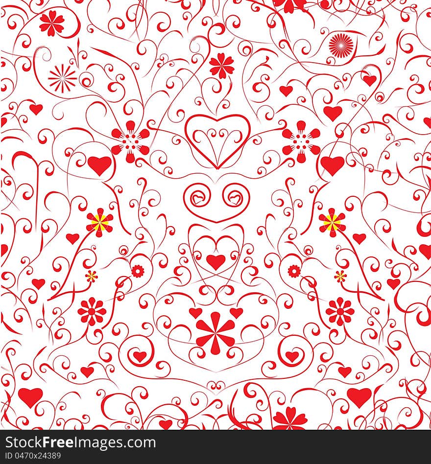 The illustration contains the image of rad floral pattern