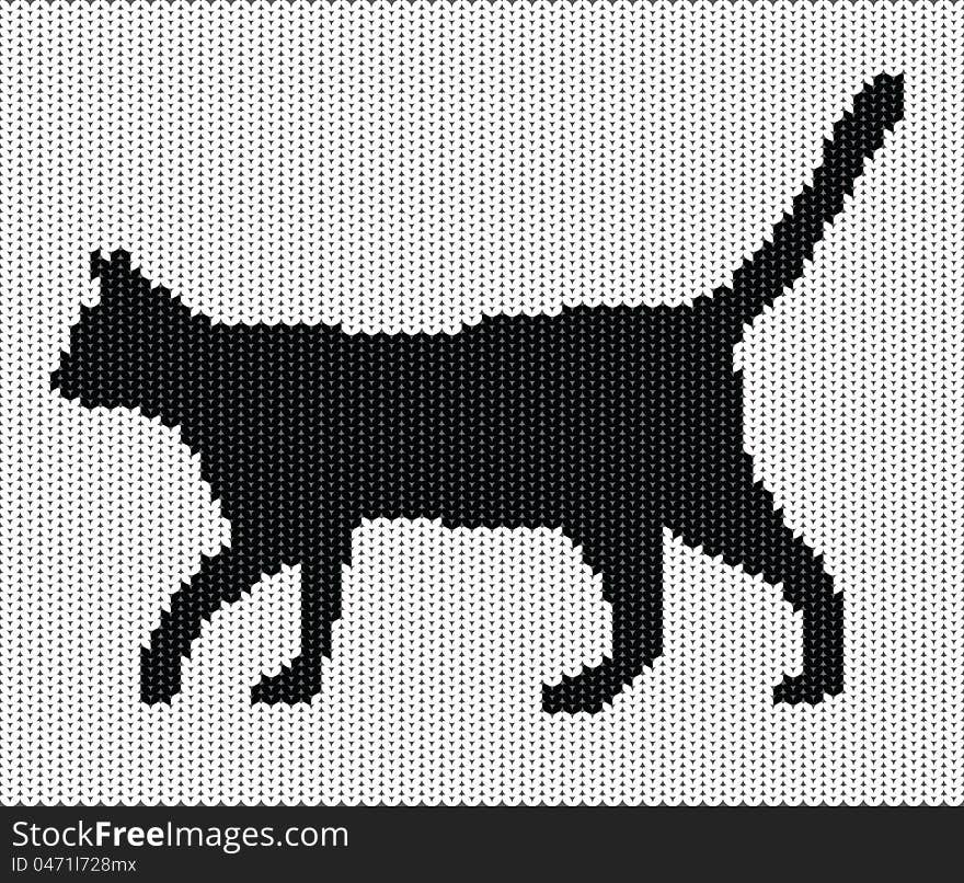 Silhouette of cat from knitted texture