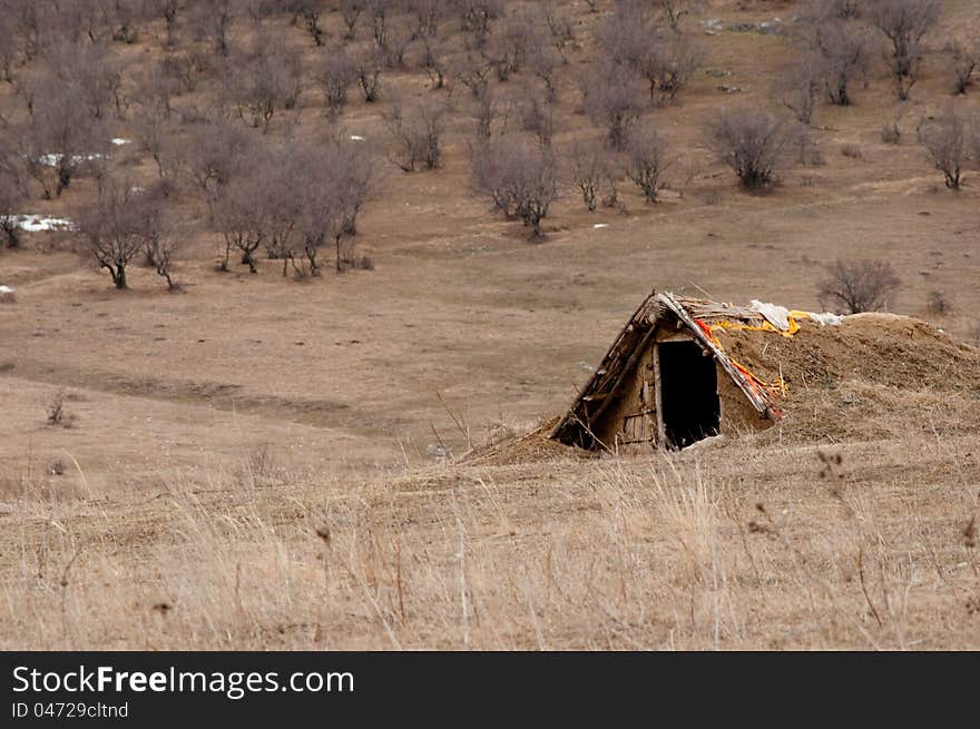 Picturesque mountain landscape with shelter