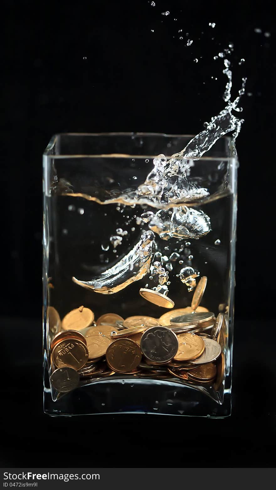 Money water splash coins light