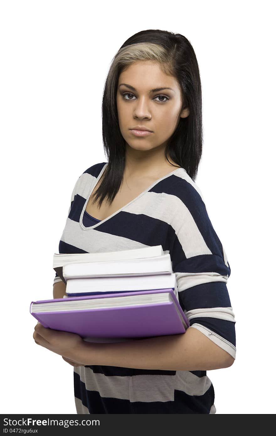 Upset Caucasian Student with Textbooks