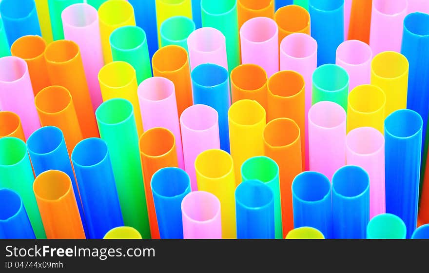 Close up multi color flexible straws