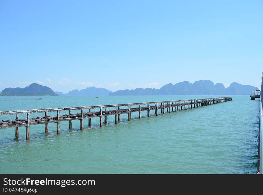 Seaview along Klongkien Pier, Phangnga, Thailand. From here, tourists can take longtailed boats to Koh Yao Island and to some tourist attractions along Phangnga Bay.