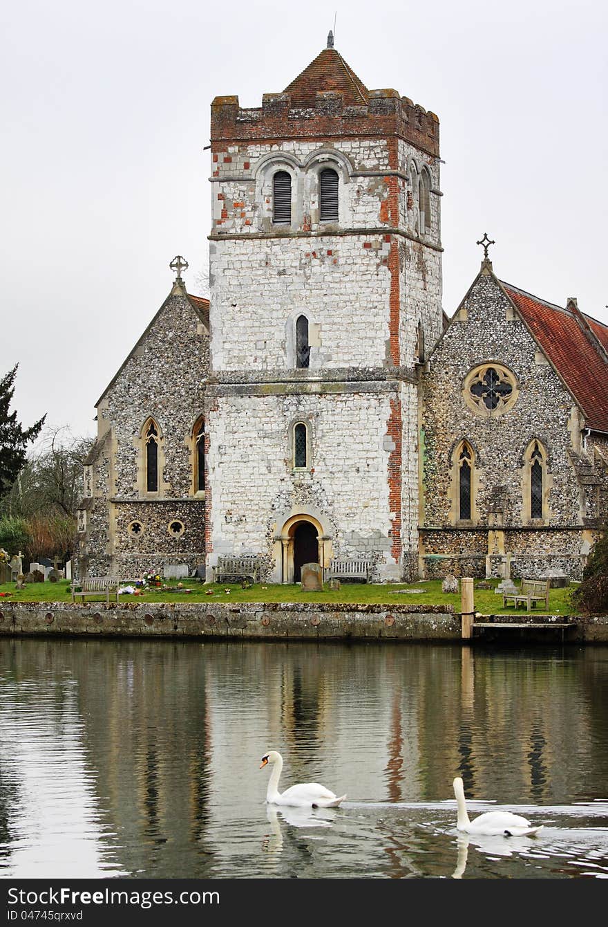 English Village Church and Tower on the Thames at Bisham. English Village Church and Tower on the Thames at Bisham