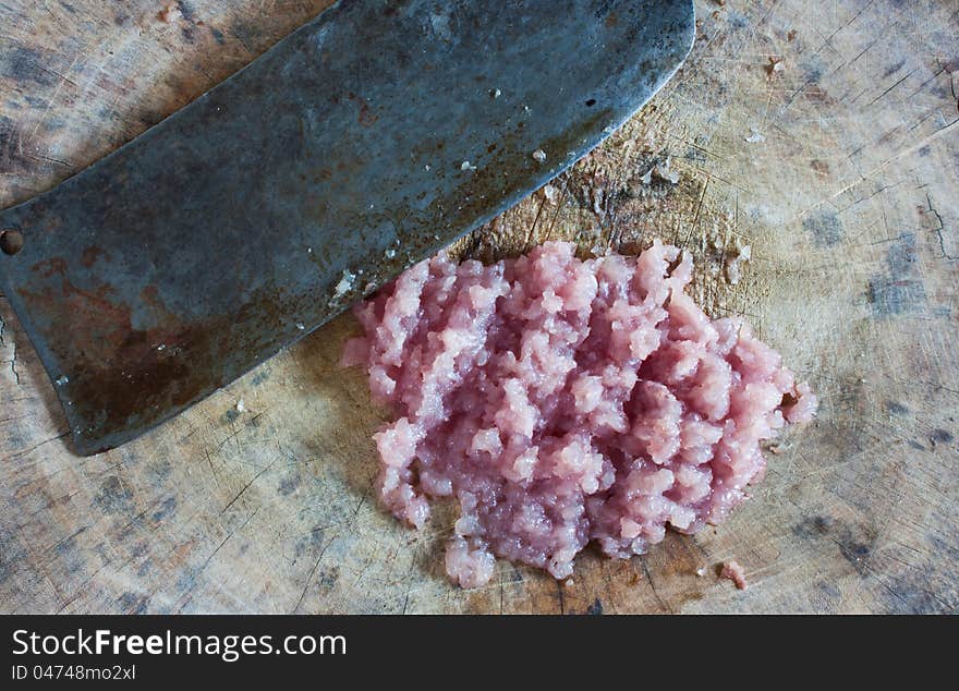 Cutting uncooked  pork fresh  food. Cutting uncooked  pork fresh  food