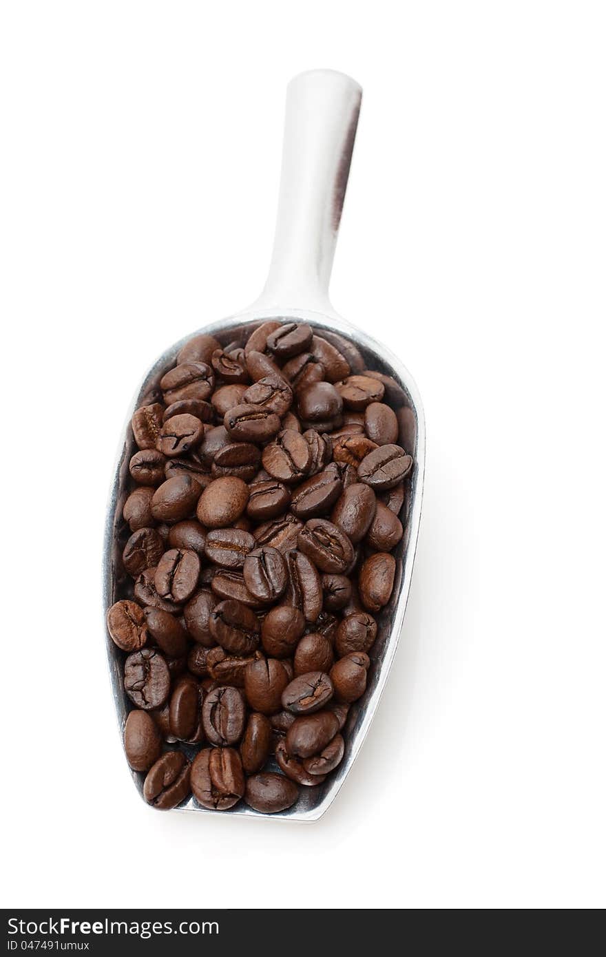 Coffee Beans In Metal Scoop