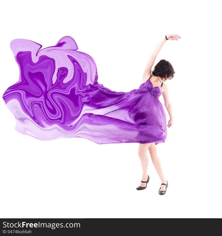 Girl In Flying Purple Silk Dress