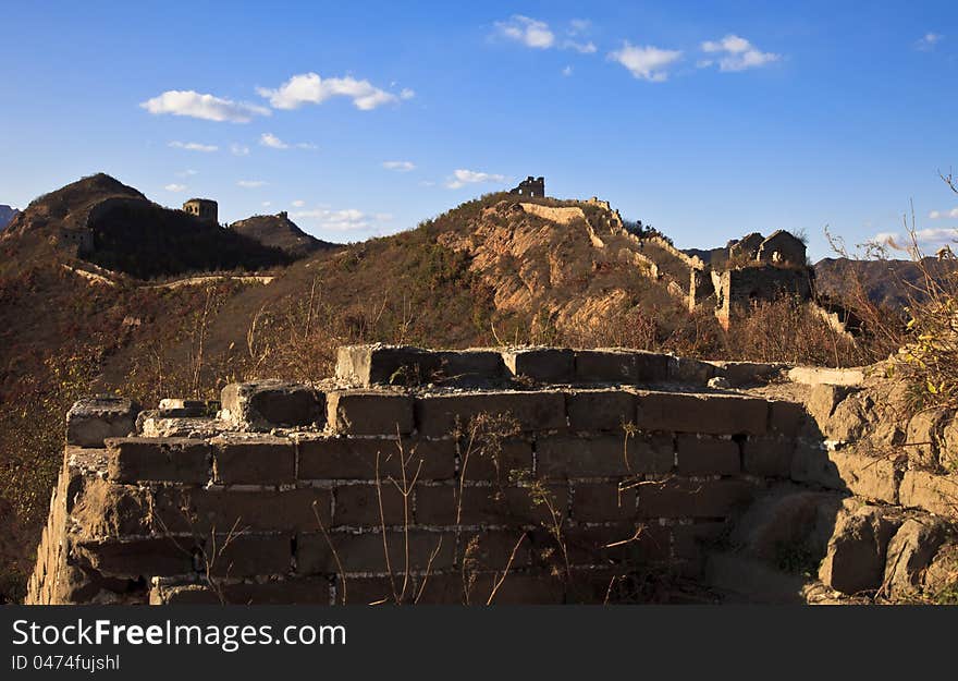 Relic of The Great Wall in autumn, Huludao, northeast China.