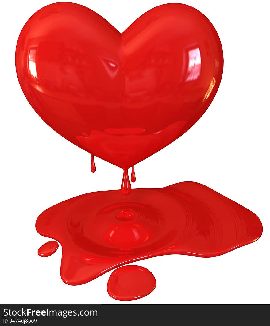 Red melting heart, 3d render