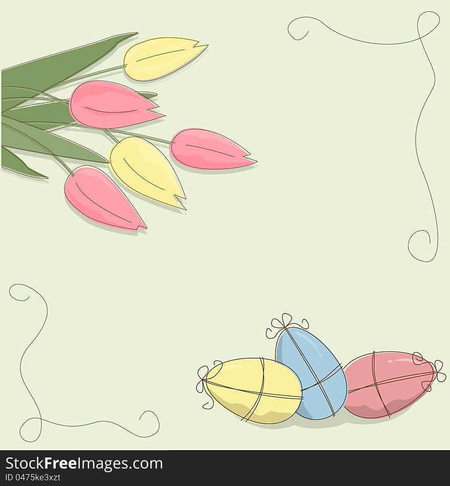 Easter Card with eggs and tulips