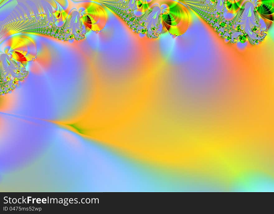 An abstract colorful background in orange, green and blue with room for your own text.