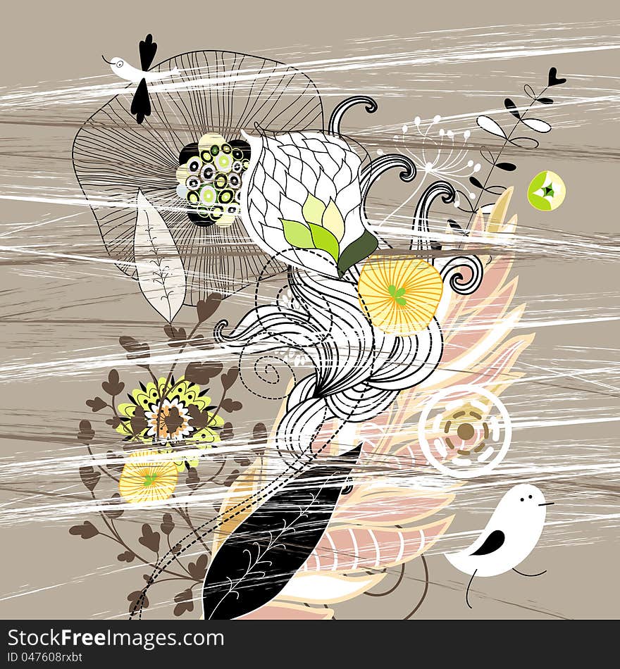 Floral graphic design on a brown background abstract. Floral graphic design on a brown background abstract