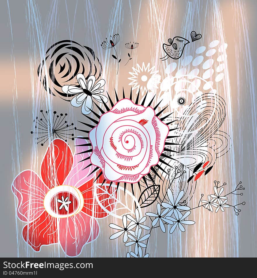 Graphics card with a rose and other elements on an abstract background