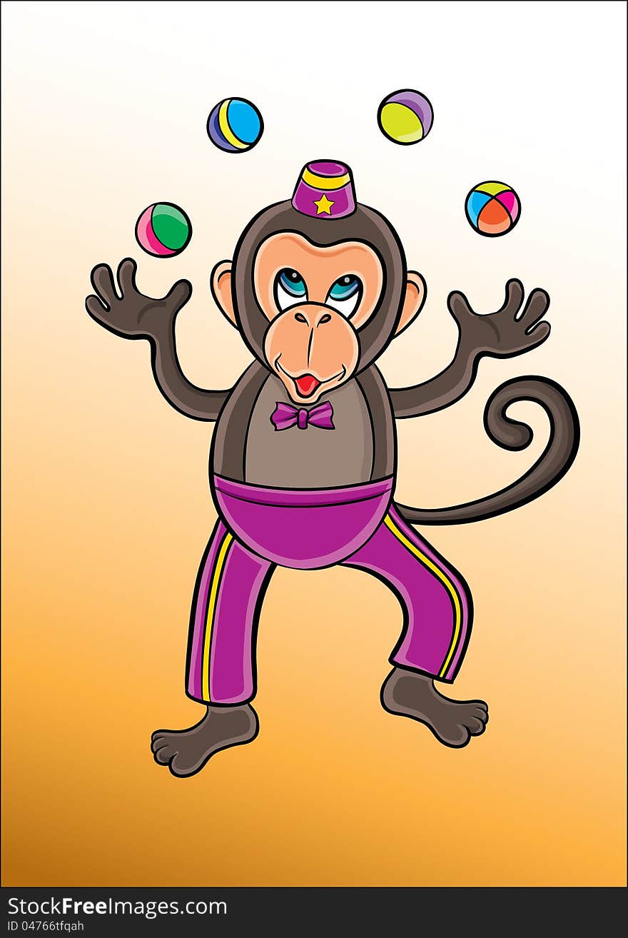 Monkey circus juggling with colorful balls