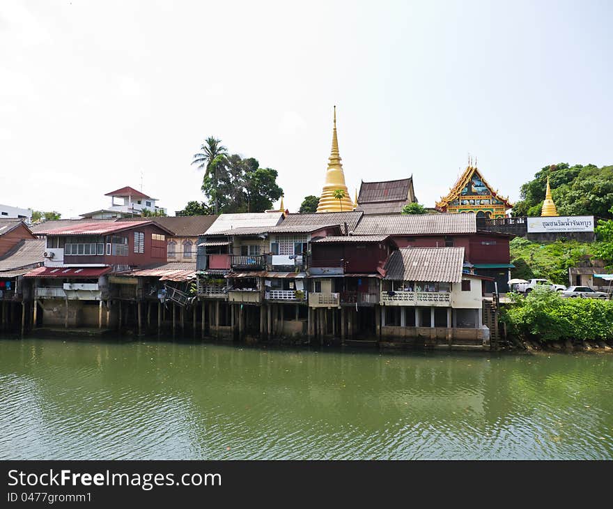 House of local Thai people on riverside in Thailand. House of local Thai people on riverside in Thailand