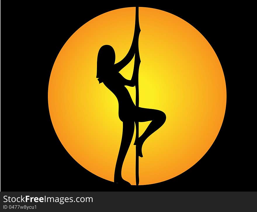 Illustrated pole dancer in yellow spot background