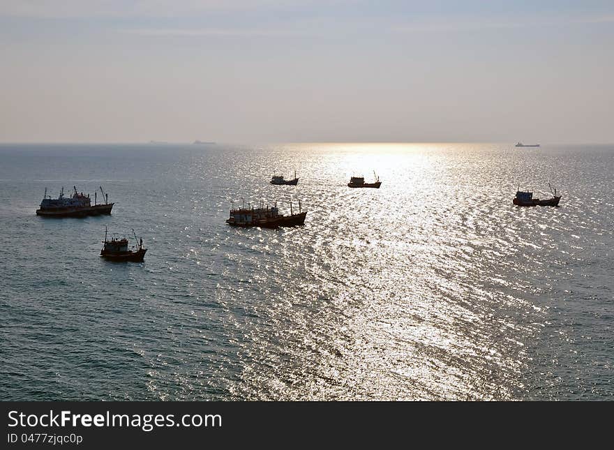 Seascape at koh srichang , many ship in the sea with blue sky. Seascape at koh srichang , many ship in the sea with blue sky