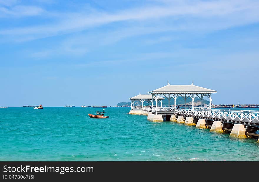 Seascape at koh srichang with a long bridge