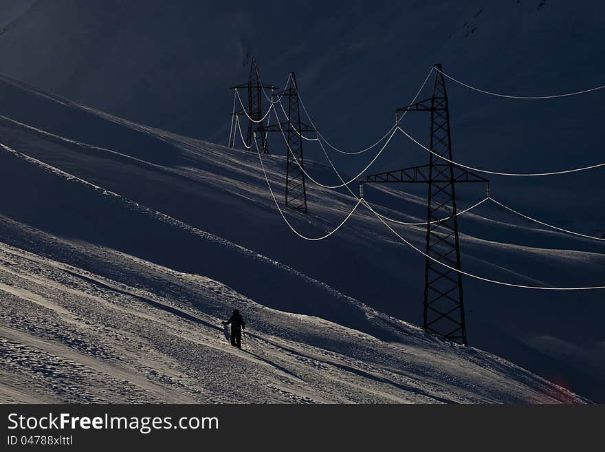 Power supply line in the mountains