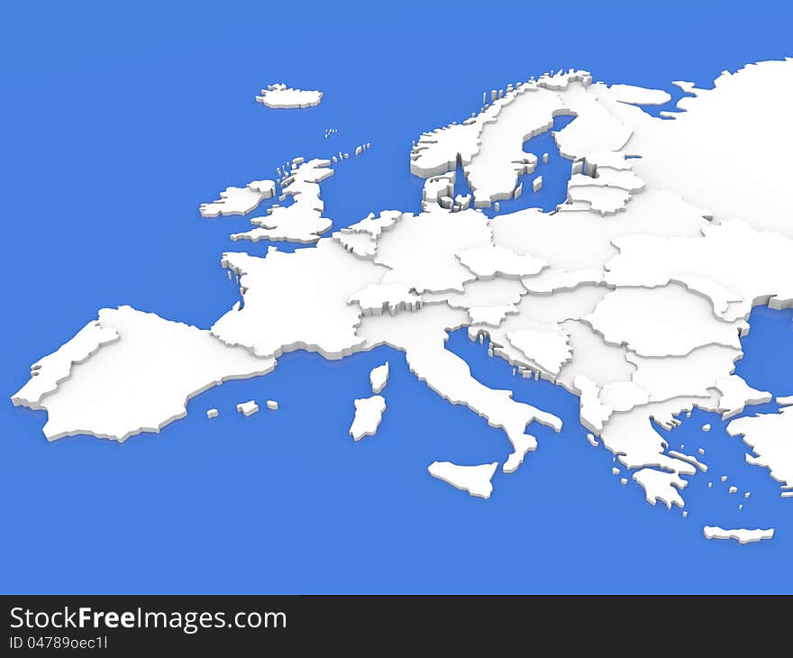 Bump map of Europe on blue backround