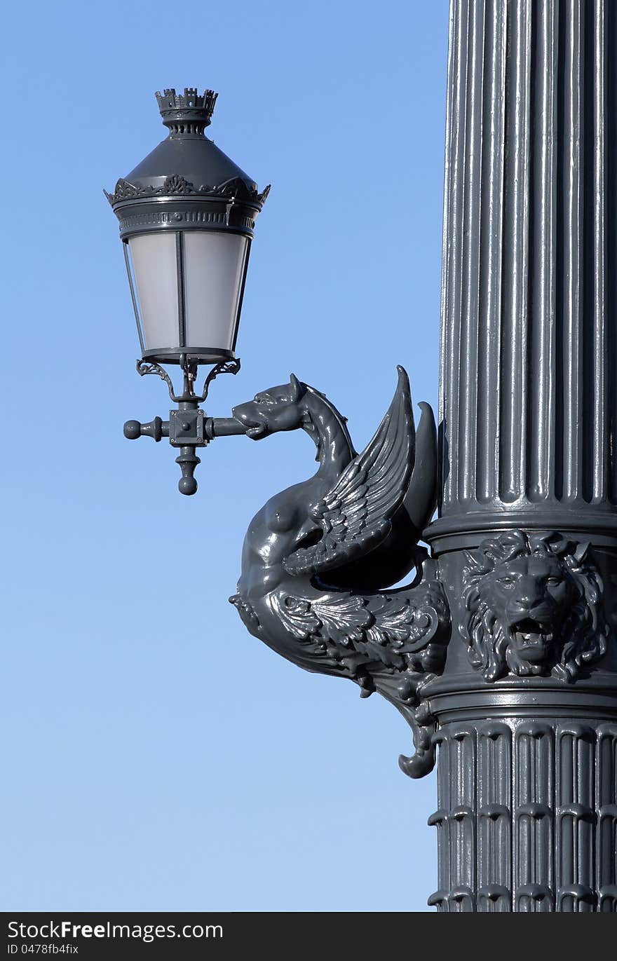 Old decorative black street lamps. Old decorative black street lamps.