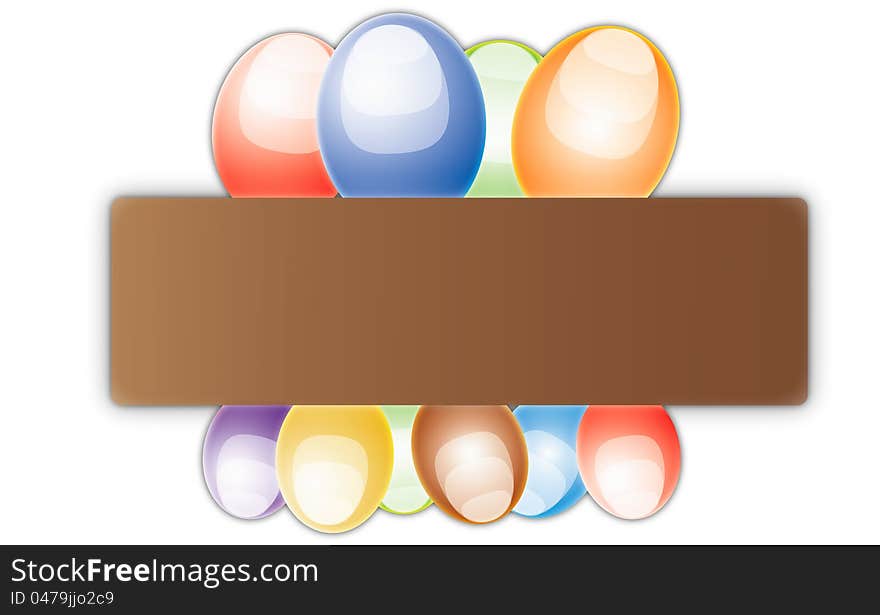 Easter card with colored eggs on white space.