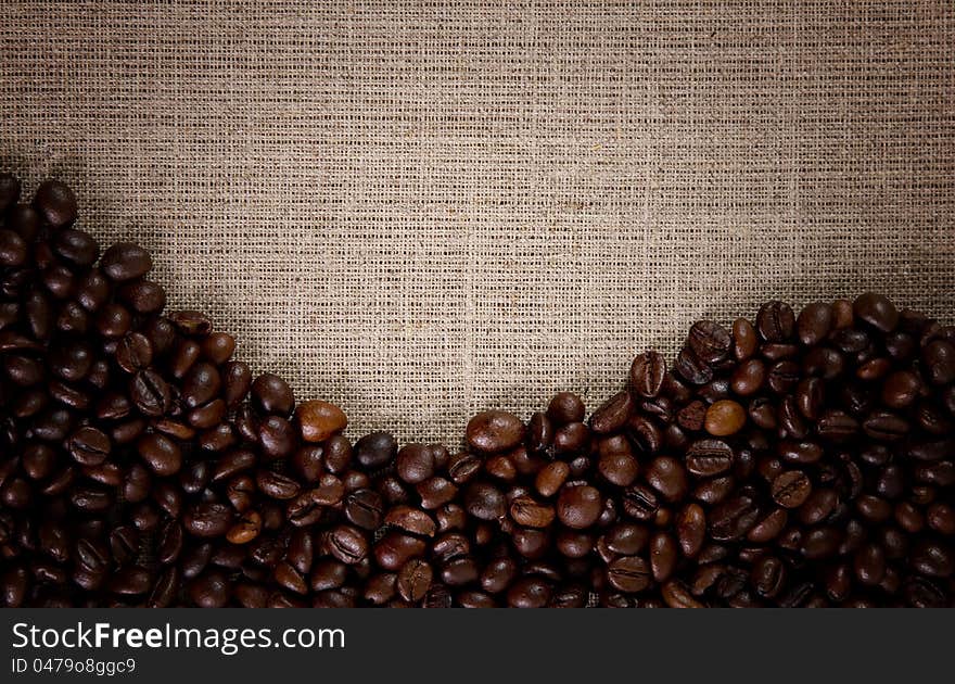 Coffee beans on the burlap